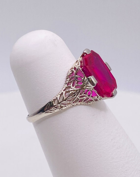 Synthetic Ruby White Gold Ring - image 1