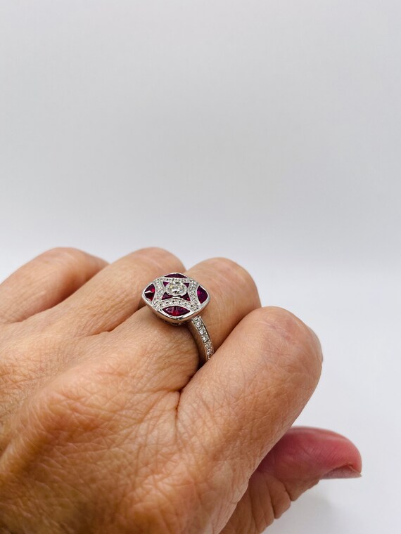 Art Deco Inspired Ruby and Diamond White Gold Fas… - image 7