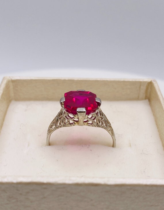 Synthetic Ruby White Gold Ring - image 4