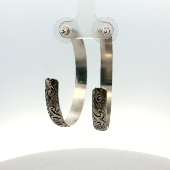 Sterling Silver Scroll Pattern Wire Hoop Earrings - image 3