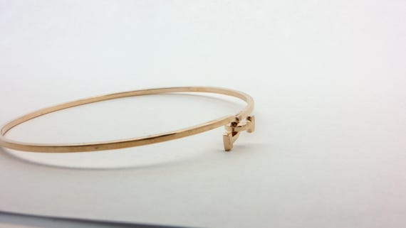 Stackable 14K Solid Yellow Gold T-Hook Bangle Bra… - image 3