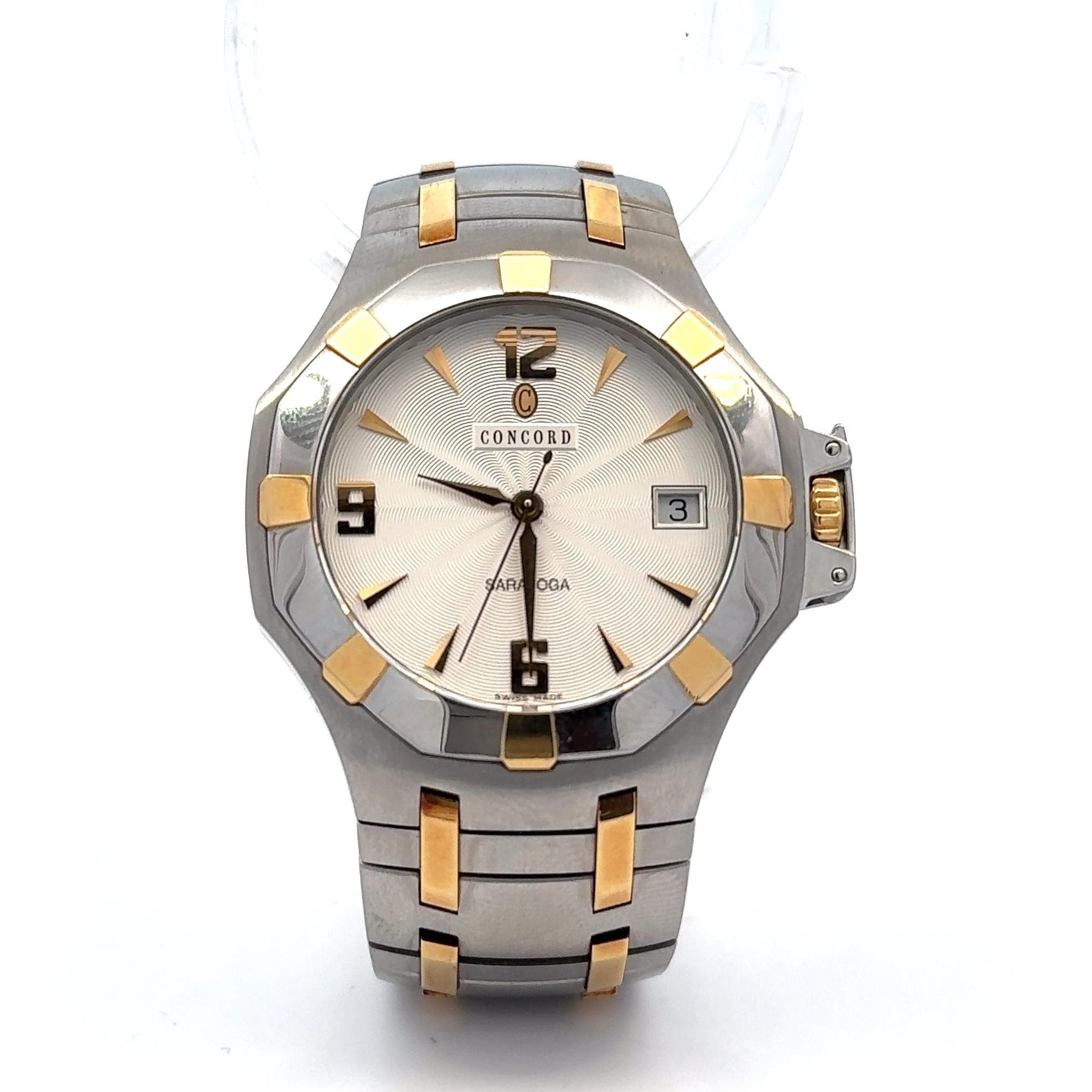 Vintage Stainless Steel Concord Saratoga Watch with Gold detailing Model 15.C2.1894
