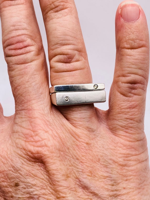 Vintage Stackable Sterling Silver Diamond Rings - image 7