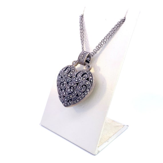 Sterling Silver Marcasite Heart Pendant - image 5