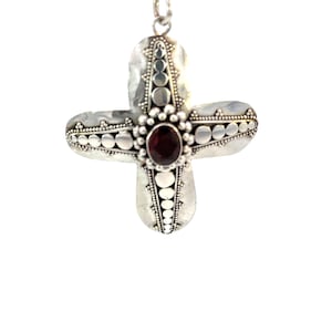 Vintage Sterling Silver Garnet Cross Pendant
