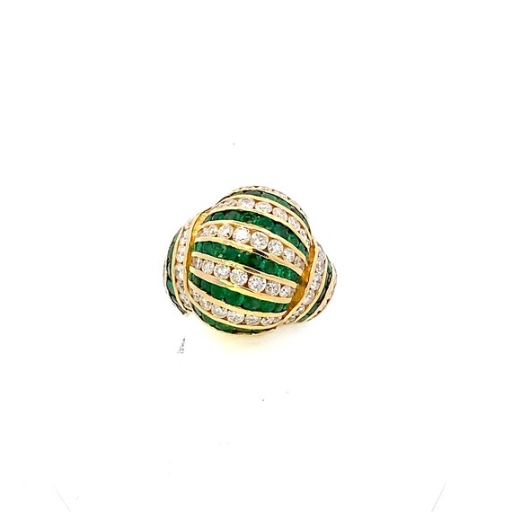 Vintage Emerald and Diamond Dome Statement Ring i… - image 1