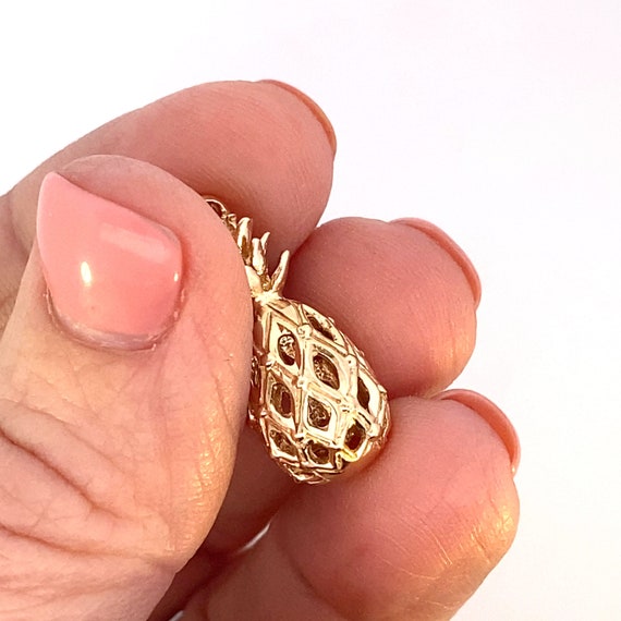 Solid 14K Yellow Gold Pineapple Charm Pendant - image 4