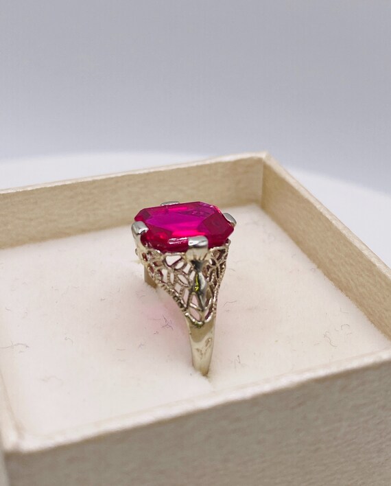 Synthetic Ruby White Gold Ring - image 3