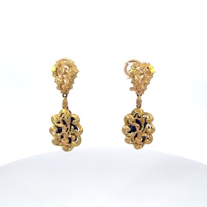Vintage 18K Yellow Gold and Blue Enamel Drop Earrings