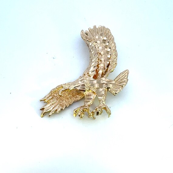 Vintage 14K Solid Gold Diamond-Cut Eagle Pendant - image 1