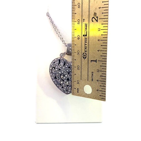 Sterling Silver Marcasite Heart Pendant - image 7