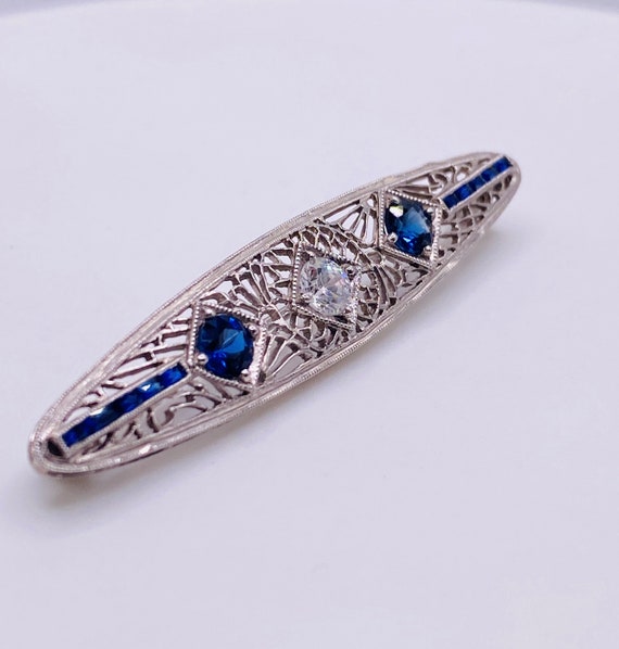 Platinum White and Blue Sapphire Brooch Pin