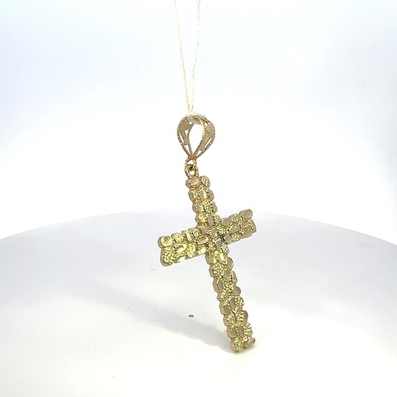 10k Yellow Gold Nugget Cross Pendant – Diamond Cut, 3.25" (11.6 Grams)