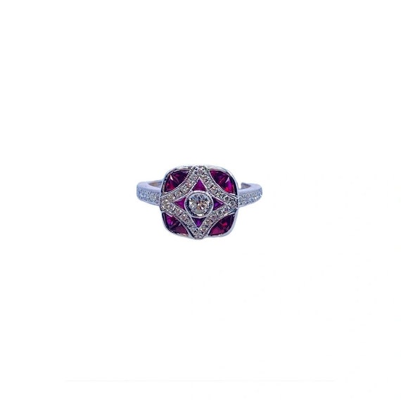 Art Deco Inspired Ruby and Diamond White Gold Fas… - image 2