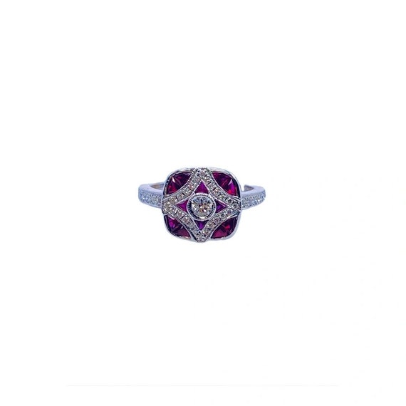 Custom Ruby and Diamond White Gold Ring - image 1