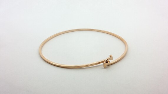 Stackable 14K Solid Yellow Gold T-Hook Bangle Bra… - image 9