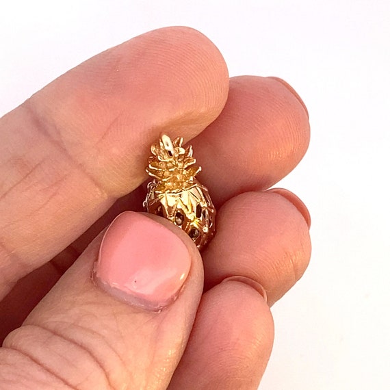 Solid 14K Yellow Gold Pineapple Charm Pendant - image 5