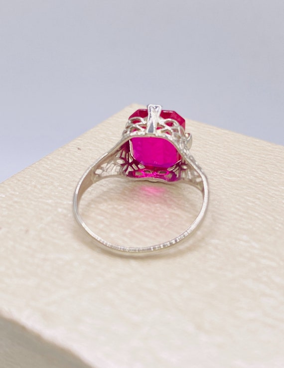 Synthetic Ruby White Gold Ring - image 5