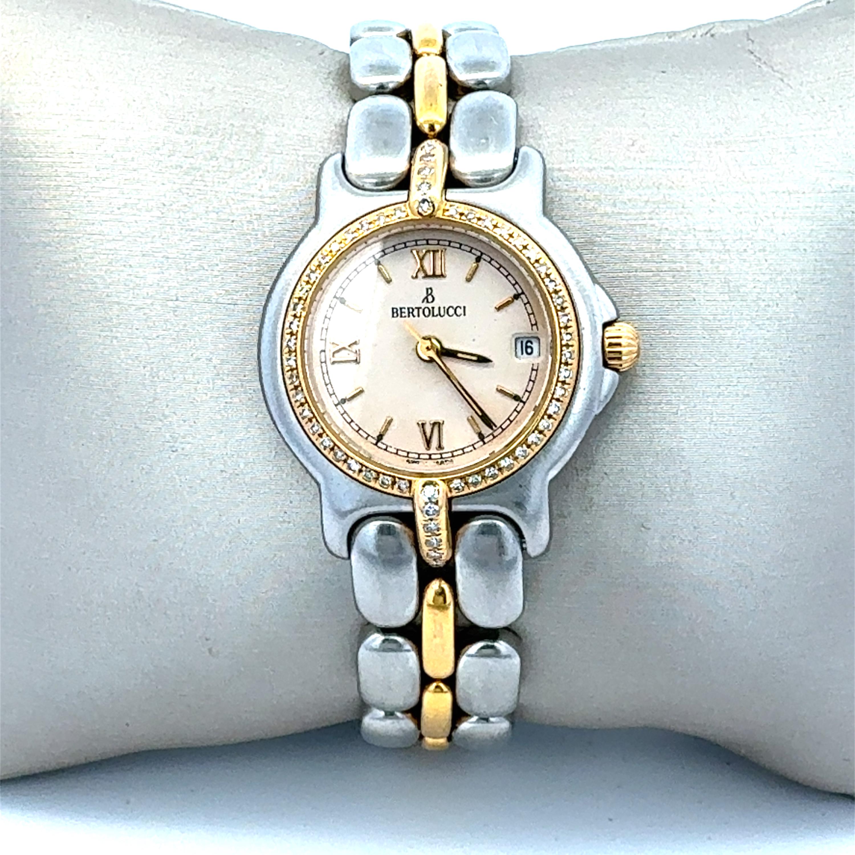 VINTAGE Bertolucci Pulchra Stainless Steel with diamonds around the face BERTOLUCCI Vir Watch Diamond Bezel 35mm S.S. Wristwatch  main image 4