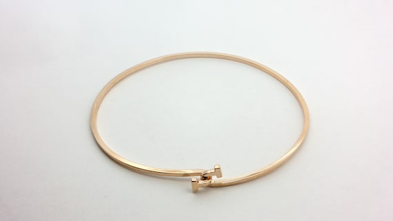 Stackable 14K Solid Yellow Gold T-Hook Bangle Bra… - image 10