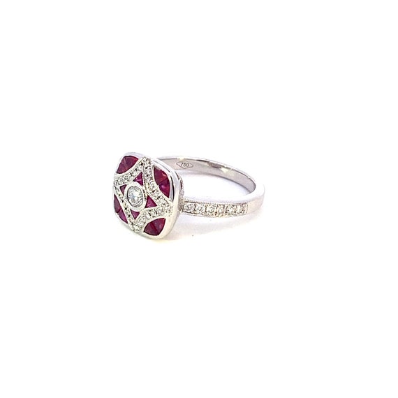 Art Deco Inspired Ruby and Diamond White Gold Fas… - image 1