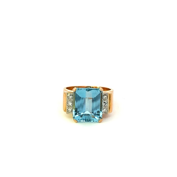 Art Nouveau Aquamarine and Diamond Ring - image 2