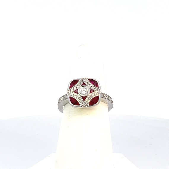 Art Deco Inspired Ruby and Diamond White Gold Fas… - image 9
