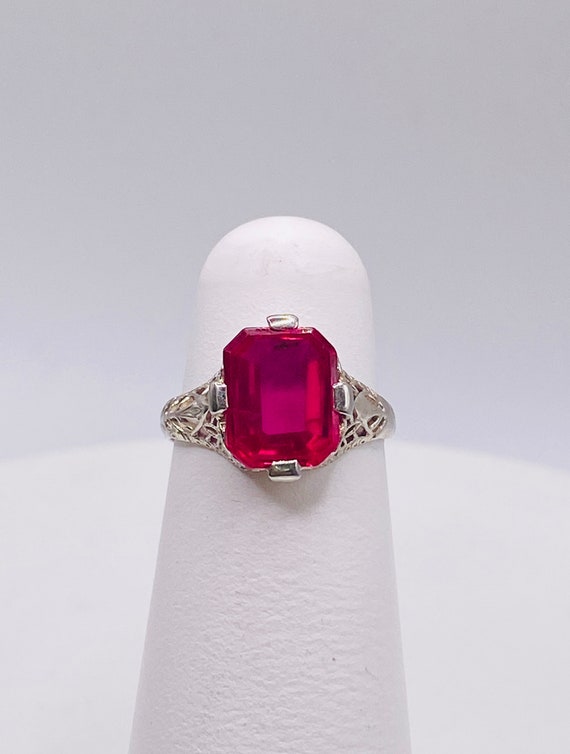 Synthetic Ruby White Gold Ring - image 2