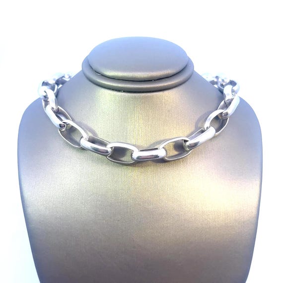 Classic Sterling Silver Oval Link Toggle Necklace… - image 1