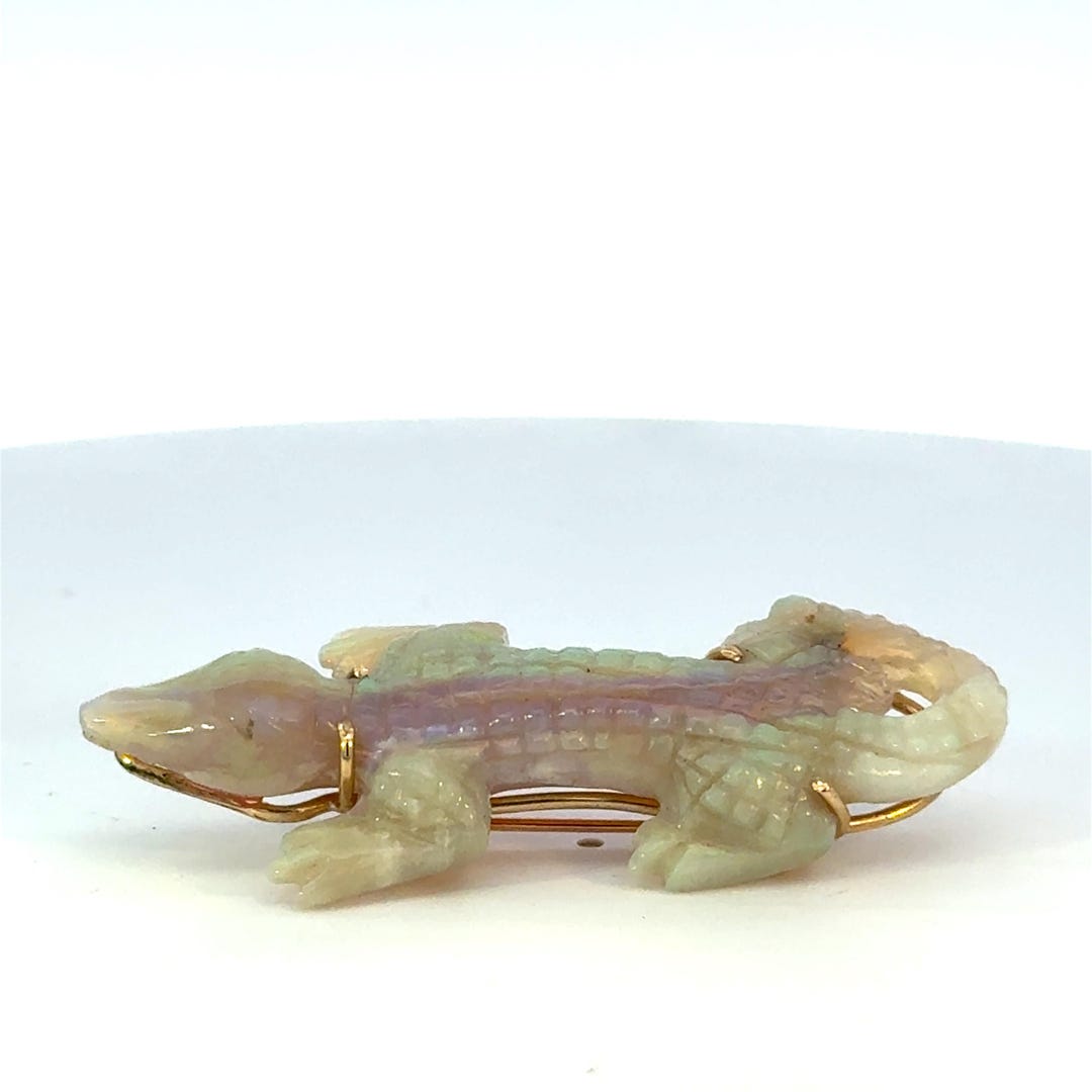 Carved Opal and 14K Gold Alligator Pin - Etsy