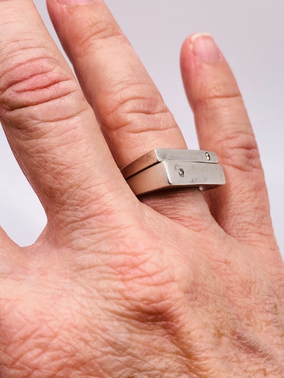 Vintage Stackable Sterling Silver Diamond Rings - image 6