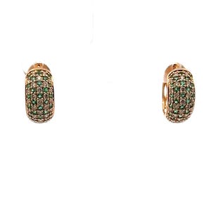 Solid 14K Yellow Gold Emerald and Diamond Small Hoop Earrings