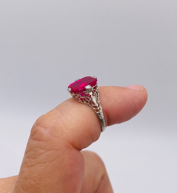 Synthetic Ruby White Gold Ring - image 8