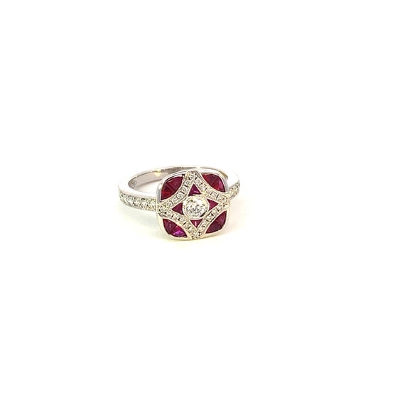 Art Deco Inspired Ruby and Diamond White Gold Fas… - image 4
