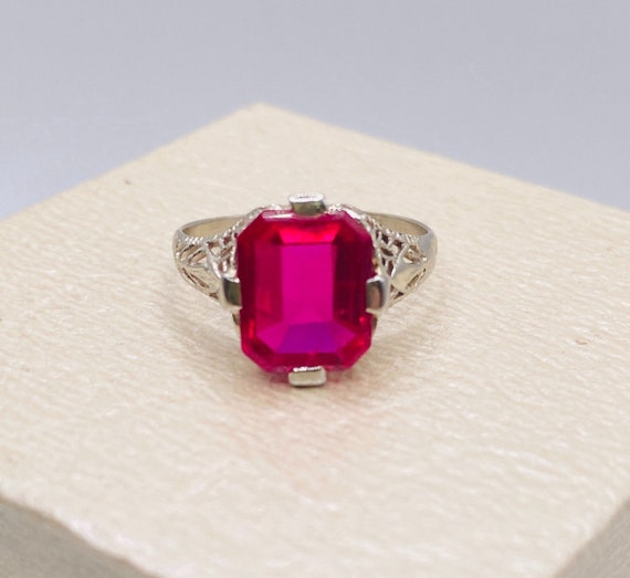 Synthetic Ruby White Gold Ring - image 7