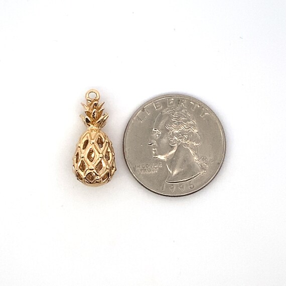 Solid 14K Yellow Gold Pineapple Charm Pendant - image 3