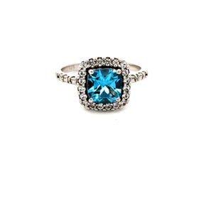 Vintage Sterling Silver Blue Topaz and White Sapphire Ring Size 7