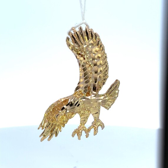 Vintage 14K Solid Gold Diamond-Cut Eagle Pendant - image 2