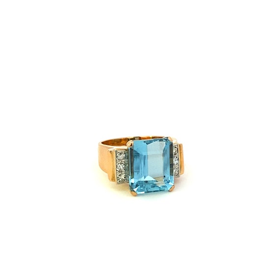 Art Nouveau Aquamarine and Diamond Ring - image 3