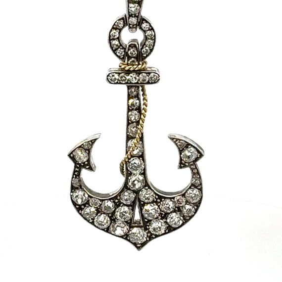 Antique Old Mine Cut Diamond Anchor Pendant Necklace