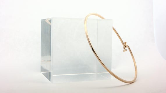 Stackable 14K Solid Yellow Gold T-Hook Bangle Bra… - image 8