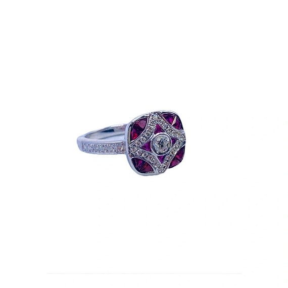 Art Deco Inspired Ruby and Diamond White Gold Fas… - image 3