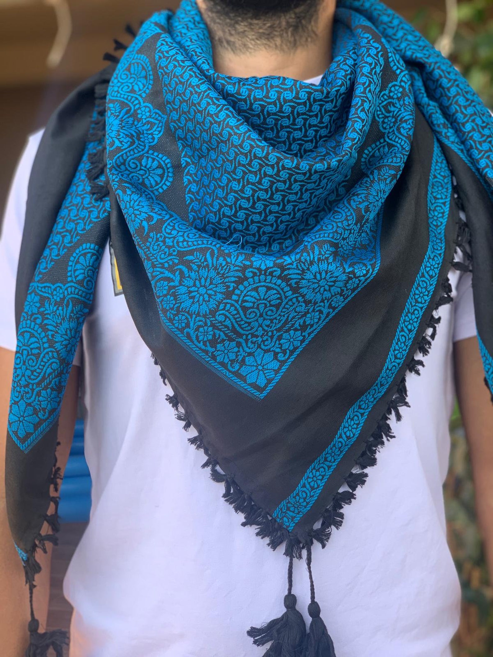 Black and blue scarf Scarf with tassels soft cotton scarf Etsy