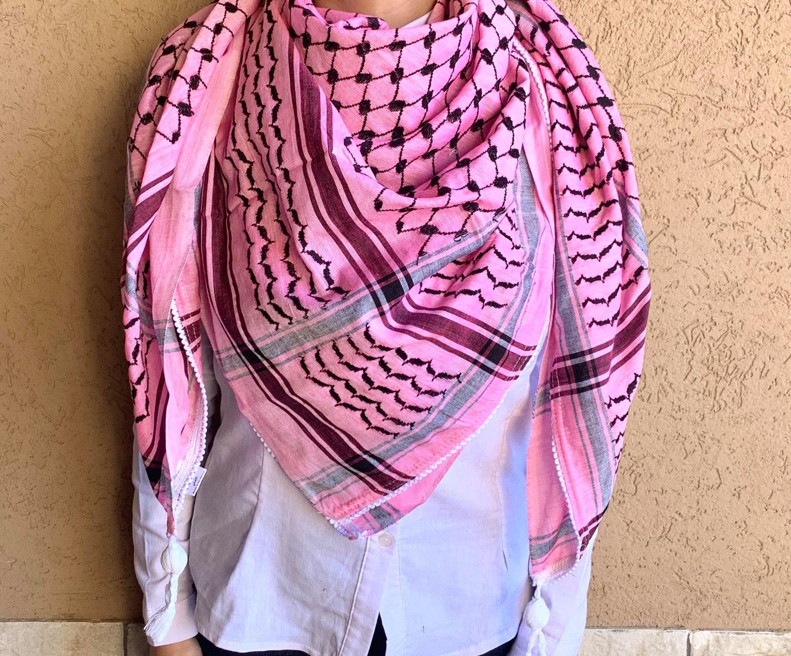Shemagh Keffiyeh Arab Scarf Palestine Classic Pink Kufiya | Etsy