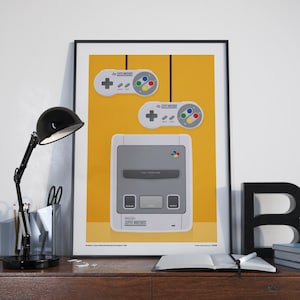 Super Nintendo Entertainment System - Iconische 1990&#39;s Video Games Console - Illustratie Flat Graphic Print Poster