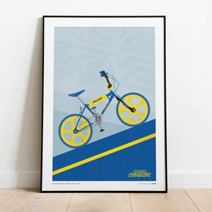 Raleigh BMX Brander - 1980's Tuff Brander - Illustratie Flat Graphic Print Poster - Blauw / Geel