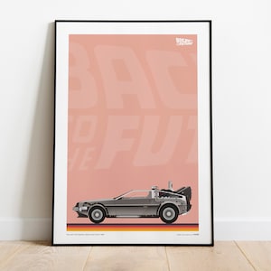 DeLorean – Back to the Future - Illustration Graphic Print Poster - Pink/Grey