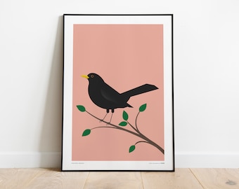 Blackbird Illustration Graphic Print Poster