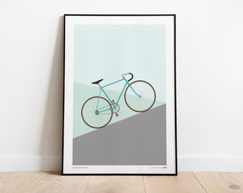 Cinelli Pista Racing Bike - Illustration Graphic Print Poster - Turquoise/Grey