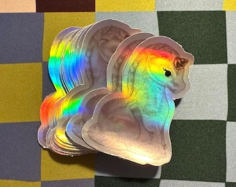 Holographic Unicorn Vinyl Sticker, 3 in. Waterproof Matte Illustrated Vintage Unicorn Trinket Sticker for Junk Journaling.